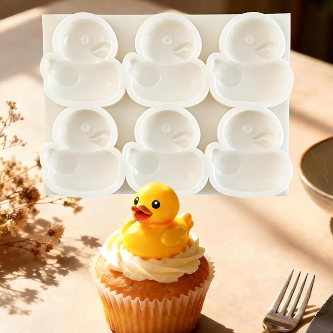 1Pc Cute Yellow Duck Silicone Mold 3D Rubber Duck Cake Decorating Fondant Mold for Cupcake Toppers Gum Paste Chocolate Candy Polymer Clay Epoxy Resin Birthday Parties Baking Food Grade