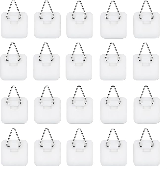 20Pcs 1.25in White Square Invisible Adhesive Small Plate Hangers,Vertical Plate Holders Wall Mount Display Holder,No Nails Decorative Plates for Artworks