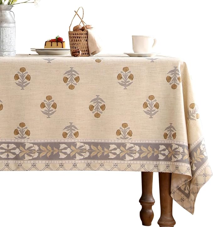 patdrea Designer Beige Extra Long Tablecloth for Rectangle Table,Elegant Linen Floral Pattern French Table Cloth,Decor Cover Cloth for Kitchen Dining Christmas,Thanksgiving,63"x110"-Istana a
