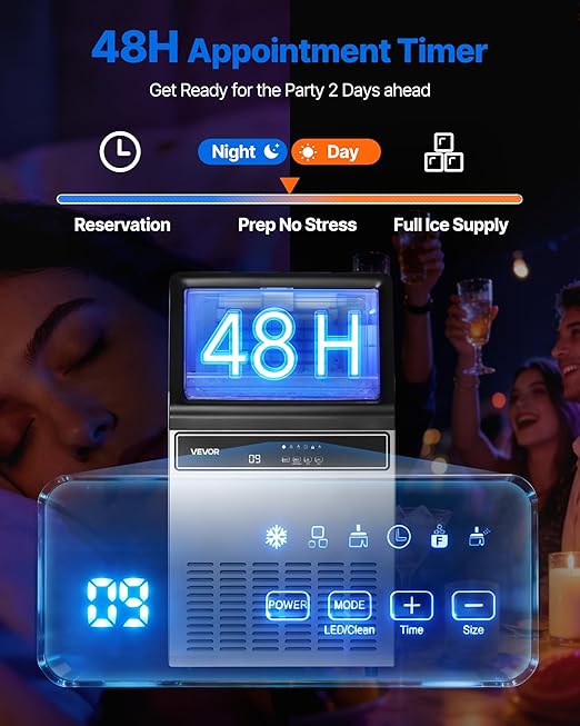 VEVOR Commercial Ice Maker Machine 120 lbs/24H, Under Counter Ice Maker with 33 lbs Storage Bin 45 Cubes in 8-10Mins, Stainless Steel &Freestanding Ice Machine with LED Display for Home Bar Cafe