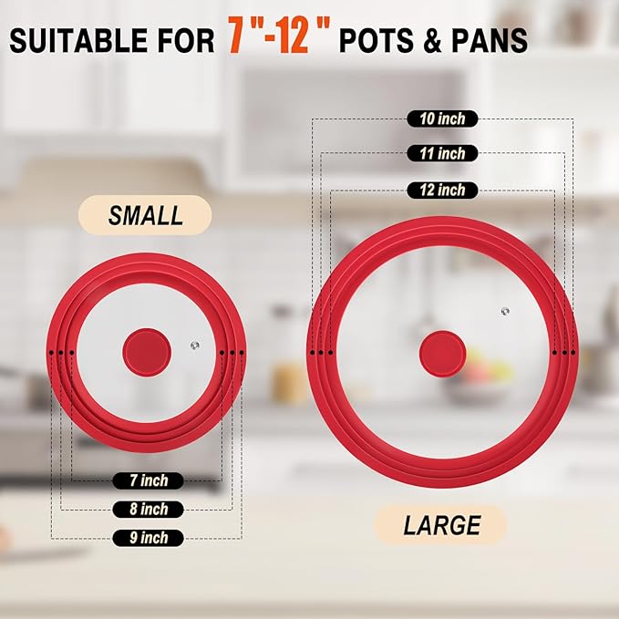 Universal Lids for Pots, Pans and Skillets Fits 7",8",9",10",11",12" Cookware, Replacement Pan Lid with Tempered Glass and Heat-Resistant Silicone Edge,Durable Frying Pan Cover