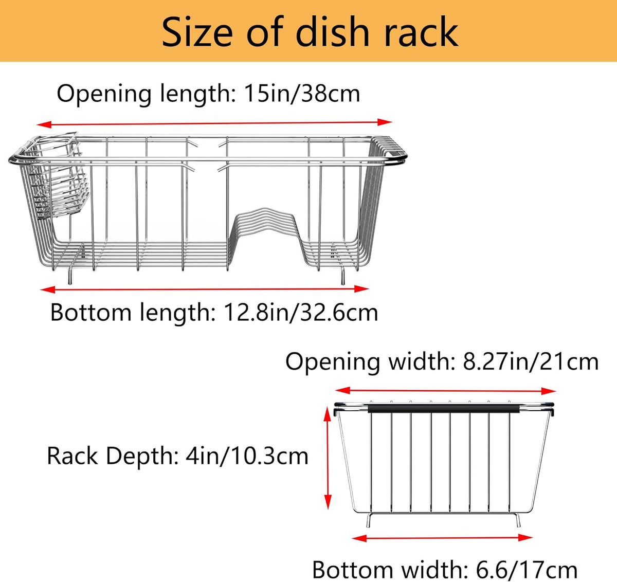 Stainless Steel Dish Drying Rack(15"L x 8.3"W x 4.2"D), Expandable Fruit & Vegetable Drain Rack over Sink, Dish Drainer Rack in Sink, with Stainless Steel Utensil Holder & 16" Silicone Mat