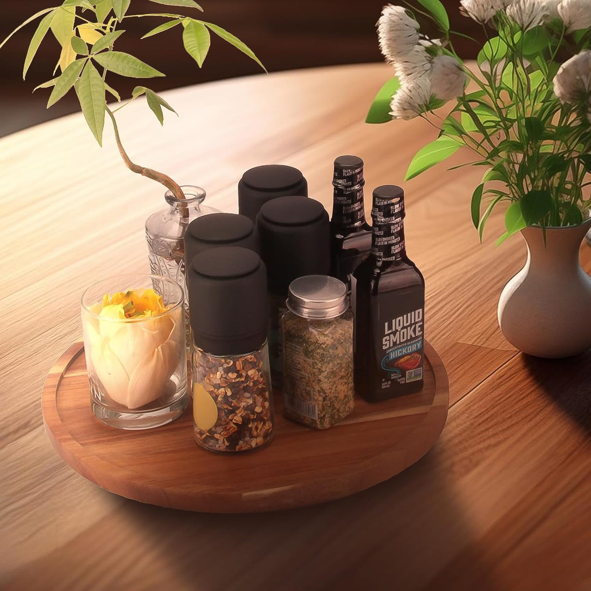 10 inch Wooden Lazy Susan Turntable, Acacia Wood Spinning Organizer for Dining Table, Cabinet, Fridge, countertop, Pantry