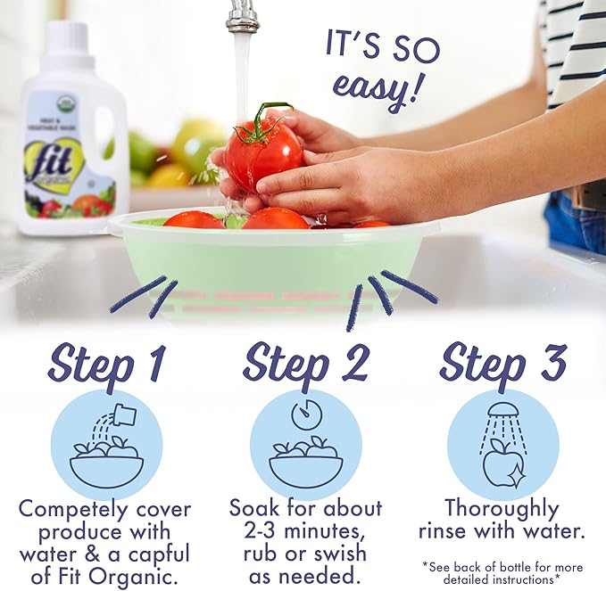 Fit Organic Produce Wash, 32 Oz. Soaker, Fruit and Vegetable Wash & Pesticide/Wax Remover, Transparent