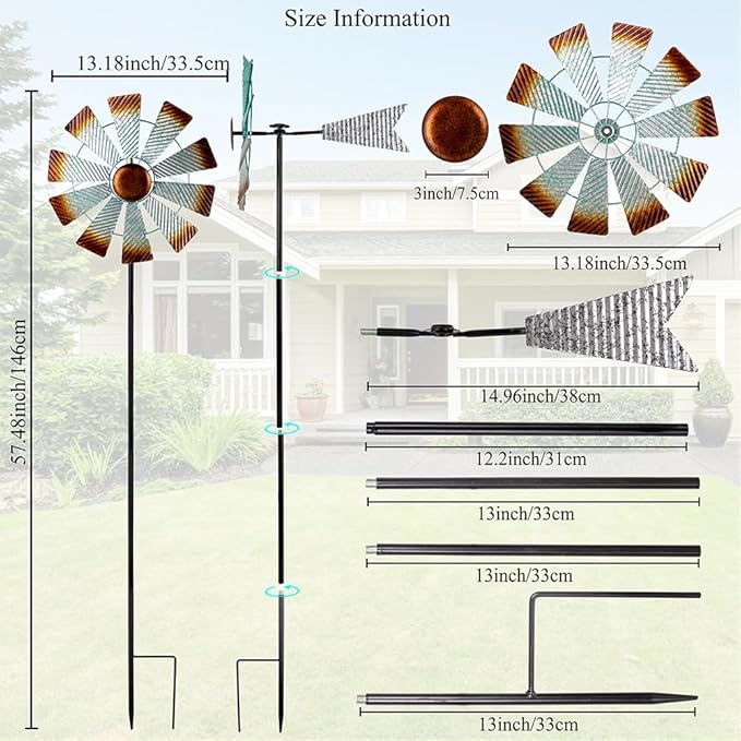 Viveta Metal Wind Spinners, Garden Wind Sculptures & Spinners,Kinetic Wind Spinner for Outdoor Patio Yard Decor