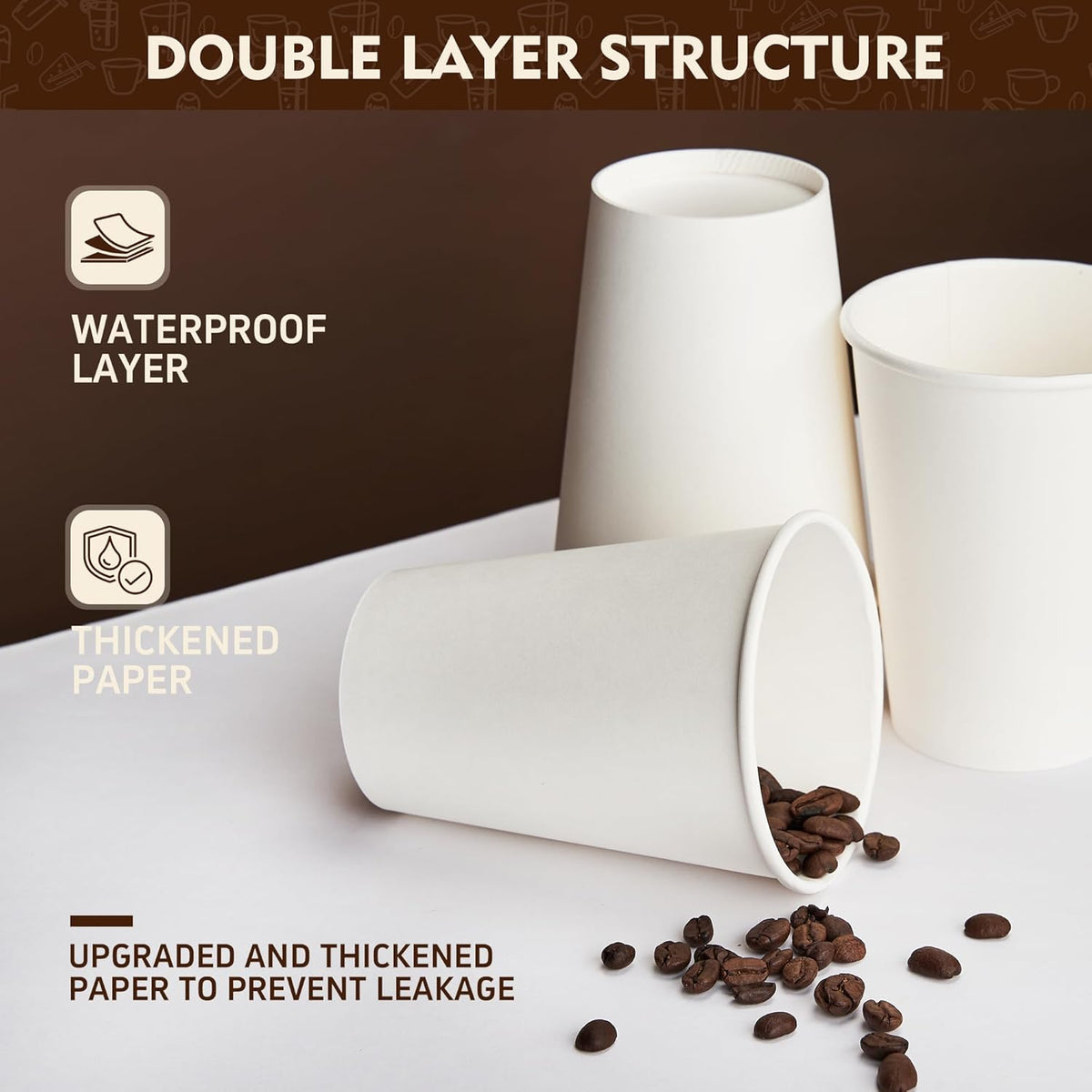 YEEHAW 12 oz 300 Pack Disposable Paper Coffee Cups, Bulk White Hot to Go Cups for Hot Coffee, Hot Liquid, Chocolate, Juice, Hot Beverage Drinkings, Ideal for Cafes, Bistros, Office and Family