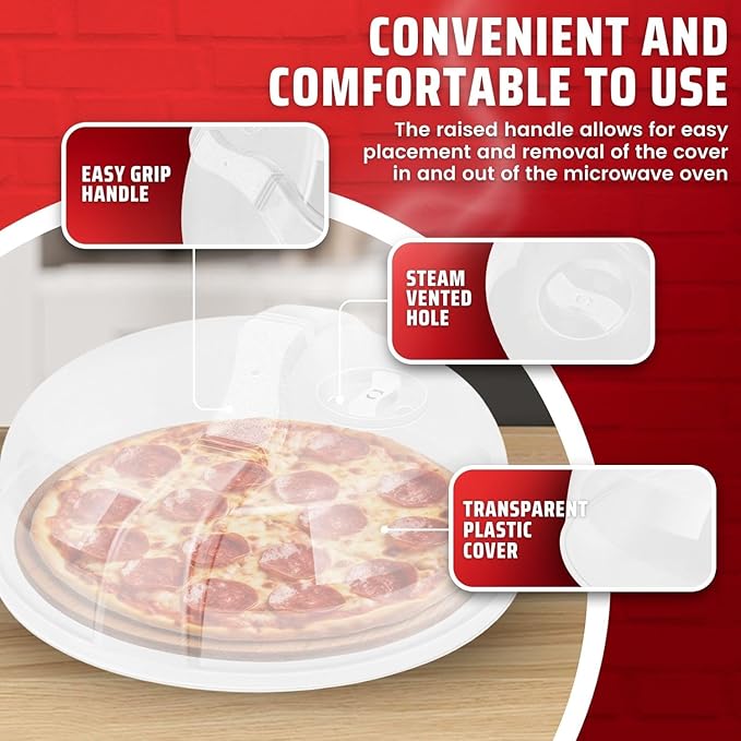 Flexzion 10.5 Inch Microwave Splatter Cover - BPA-Free Anti-Splatter Microwave Cover with Adjustable Steam Vent, Dishwasher Safe, Transparent Plastic Food Covers for Microwave Cooking