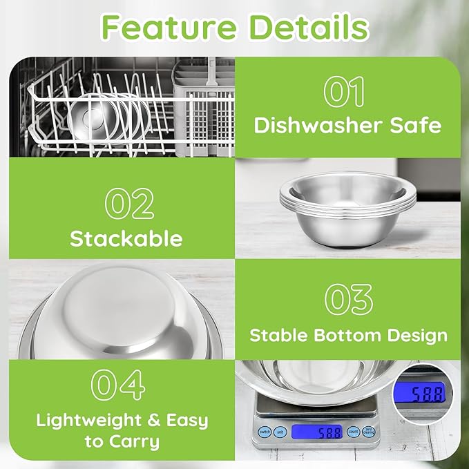 304(18/8) Stainless Steel Mixing Bowls for Kitchen, 6 Pack 5.5" Small Metal Mixing Cooking Bowls Set Stackable for Baking Serving Cooking Food Prep Storage Dishwasher Safe Lightweight