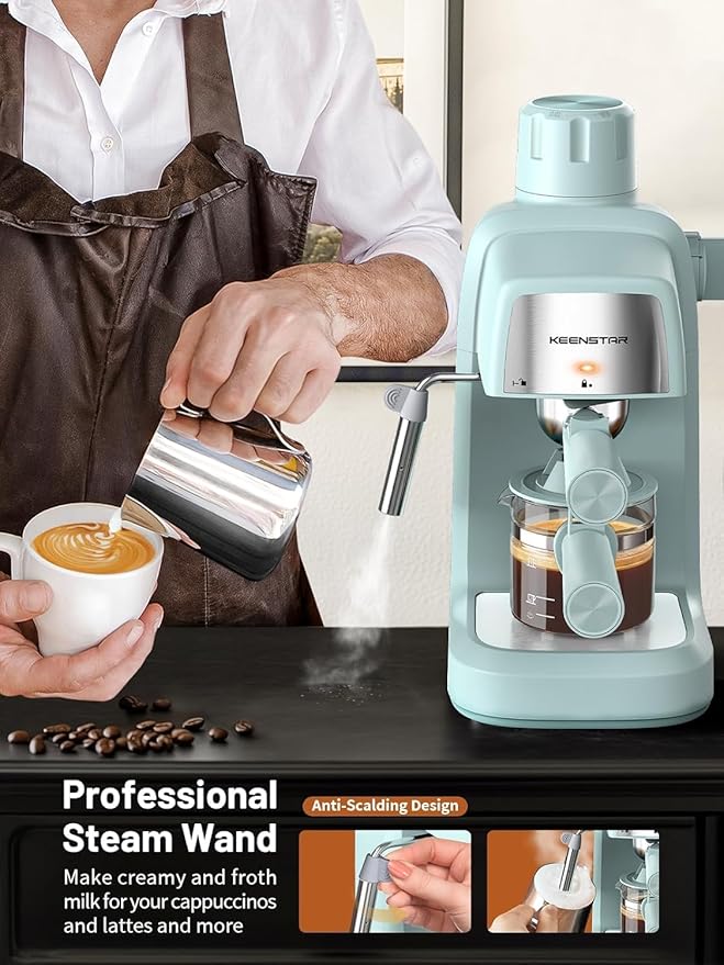 KEENSTAR 3.5Bar Espresso Machine with Milk Frother, 800W Compact Espresso and Cappuccino Machine with Preheating Function, 4 Cup Espresso Maker for Cappuccino or Latte, Gift for Coffee Lover