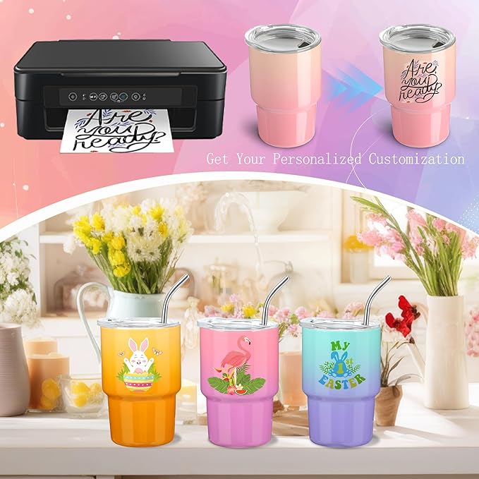 6 Pack 3 oz Gradient Mini Tumbler Shot Glass with Straw and Lid,Sublimation Shot Glasses Stainless Steel Vacuum Insulated Mini Tumblers Cups Gifts for Wedding Cocktail Party