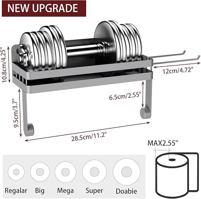 ZUNTO Magnetic Paper Towel Holder for Fridge, Strong Magnet Paper Towel Roll Holder with Spice Shelf and 2 Hooks, No Drilling Kitchen Organizer for Refrigerator, RV, Bathroom, Gray