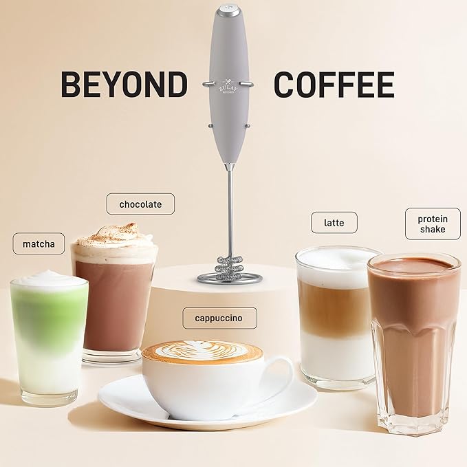Zulay Kitchen Patented Tornado Triple Whisk Milk Frother with 4 Duracell Batteries – Handheld Foam Maker for Coffee, Lattes, Matcha & Hot Chocolate – Rich, Creamy Froth in Seconds - Steel Gray