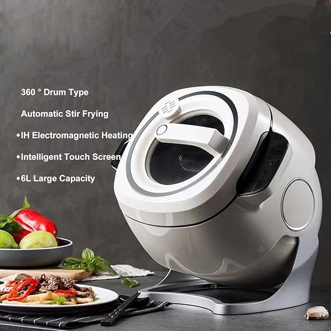 1000w Automatic Cooking Machine, 5.45 Quart 360° Rotation Pot Commercial Auto Stir Fry Machine for Cooking & Stewing, Rice Cooker, Multifunctional Choose with Smart Touch