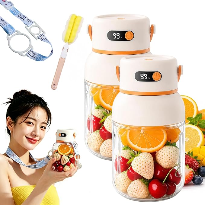 Portable Electric Juicer Cup with Zero Cord Hassle, USB-C Rechargeable Electric Blender with 18000 RPM Motor, Portable Wireless Juicer Cup for Home, Gym, Office and Outdoor (1000ml 2pcs)