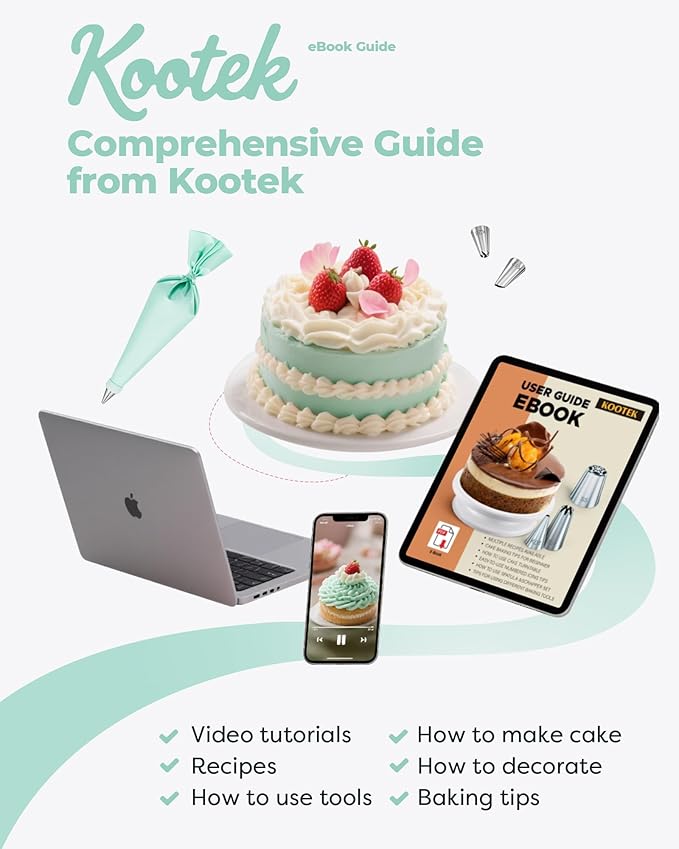 Kootek 158PCs Cake Decorating Kit, Baking Supplies Tools - Includes Cake Stand Turntable, 64 Icing Piping Tips Set, 2 Frosting Spatulas, 3 Scrapers, 50+2 Pastry Bags, Coupler, Video Tutorial, Booklet