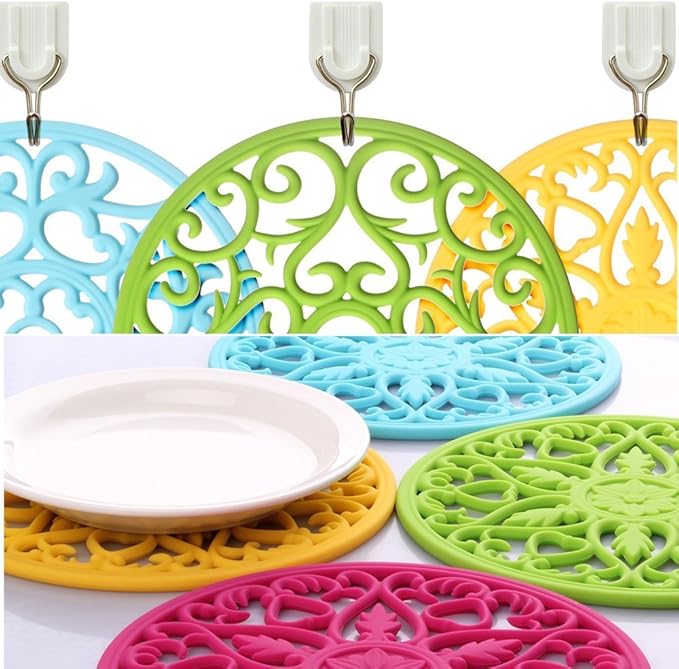 ME.FAN Trivets for Dishes/Pots/Pans, 3 Pcs Silicone Mats, Flexible/Durable/Non Slip Hot Pads to Protect Table and Counter Top (Purple)