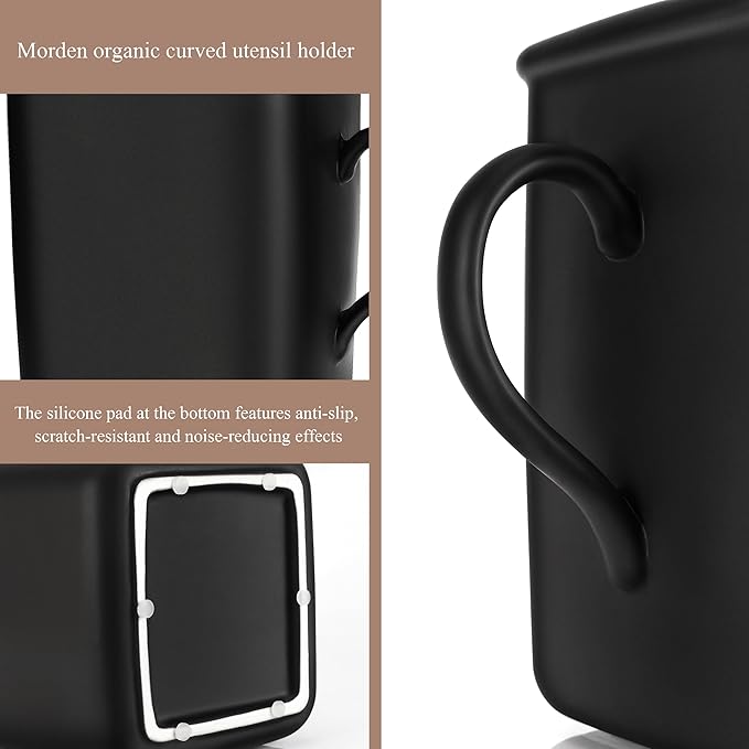 2026 Upgraded Vintage Kitchen Utensil Holder - Ceramic Utensil Crock Large Capacity Anti-tip, Modern Countertop Organizer for Farmhouse/Rustic/Contemporary Kitchen Decor(Matte Black)