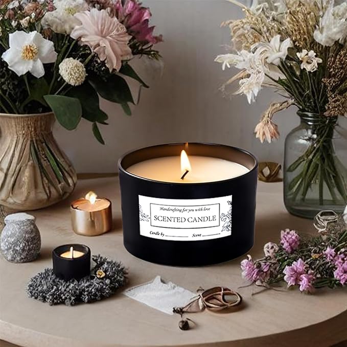 CONNOO 24oz Matte Black Glass Candle Jars 6 Pack, Multi-Wick Wide Mouth Empty Bulk Candle Containers for Making Candles with Airtight Bamboo Lids, Sticky Warning Labels, Wick kit- Dishwasher Safe