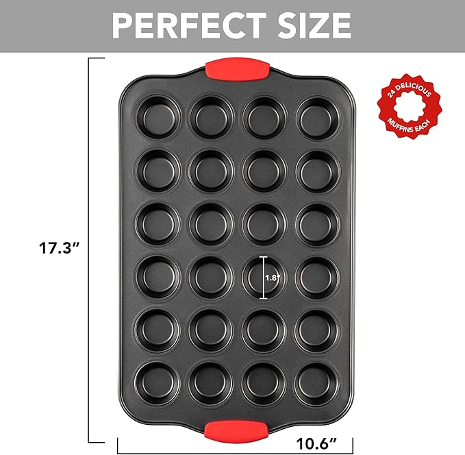 Tiawudi Mini Muffin Pan, 24 Cavity Cupcake Pan, Nonstick Baking Pan, Heavy Duty Small Muffin Tin with Silicone Grip Handles