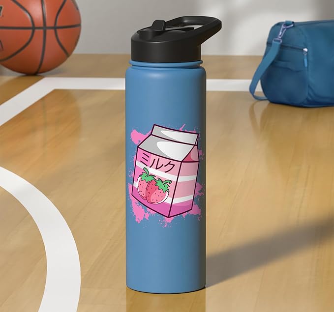 Kawaii Japanese Pink Retro 90s Strawberry Milk Carton Stainless Steel Insulated Water Bottle