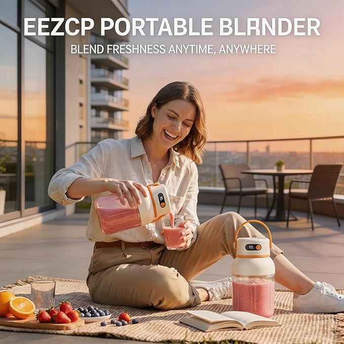Portable Electric Juicer Cup with Zero Cord Hassle, USB-C Rechargeable, 36 Stainless Steel Blades, 18000 RPM Motor, Leakproof for Shakes,Smoothies,Travel,Gym,Office Outdoor (1000ML)