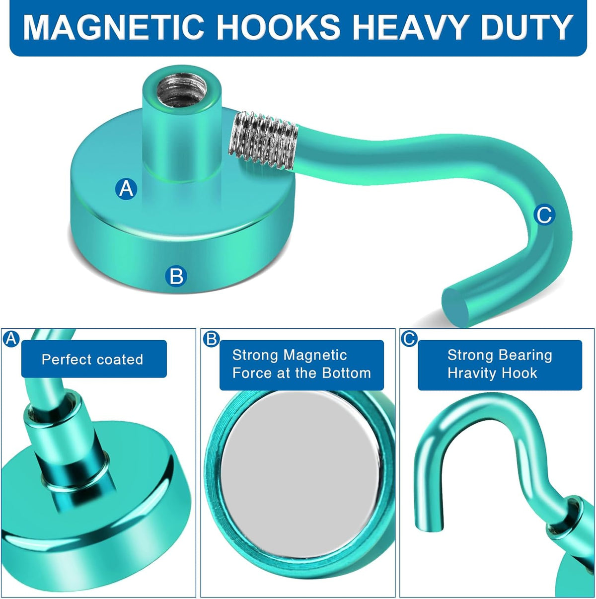 LOVIMAG Cruise Ship Essentials, 80Lb Magnetic Hooks for Cruise Cabins, Strong Magnetic Hooks for Hanging, Refrigerator, Celling, Grill, Fridge, Kitchen-12Pack
