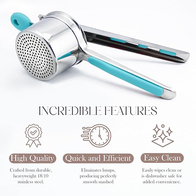 Bellemain 15 oz Large Potato Ricer | Heavy-Duty Stainless Steel Potato Ricer & Masher | Perfect for Mashed Potatoes | Ricer Kitchen Tool with Fixed Disc (Blue)