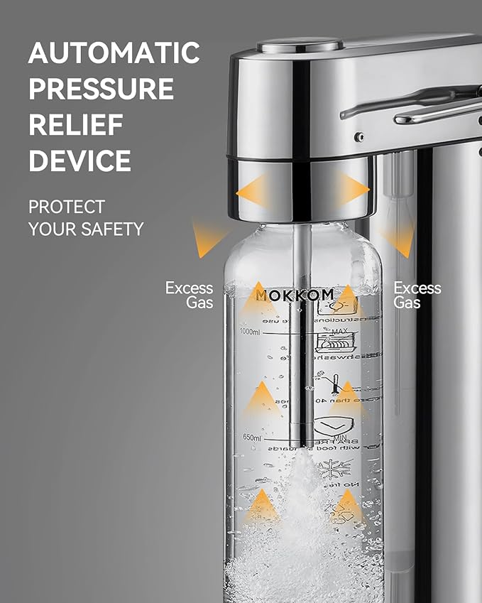 MOKKOM Sparkling Water Maker Soda Maker Soda Streaming Machine for Carbonating with 1L Carbonating Bottle, Compatible with Any Screw-in 60L CO2 Carbonator(NOT Included)