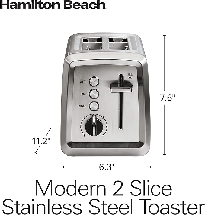 Hamilton Beach 2 Slice Toaster with Extra-Wide Slots,Bagel Setting,Toast Boost,Slide-Out Crumb Tray,Auto-Shutoff & Cancel Button,Defrost Function,Stainless Steel (22794),(Pack of 2)