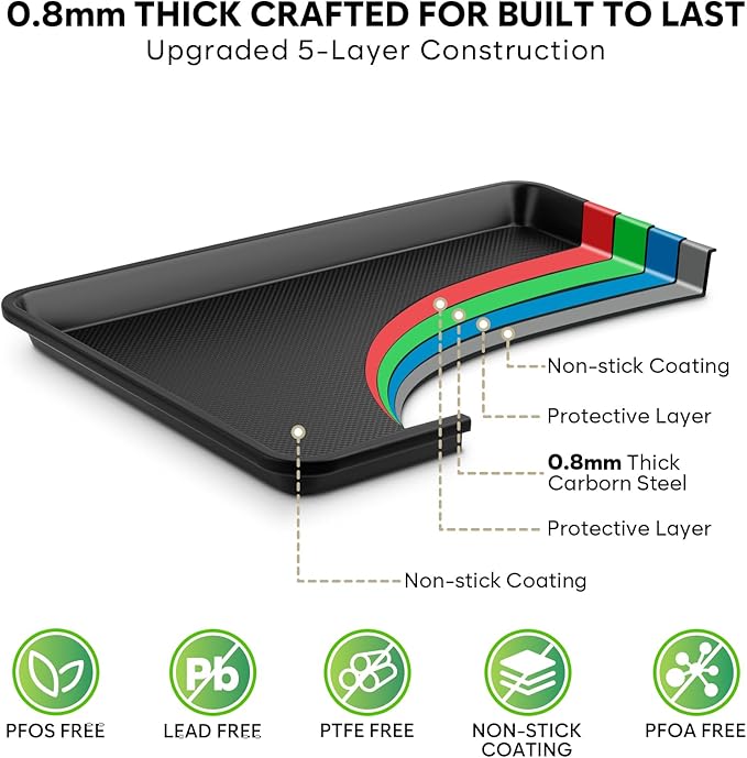 Half Sheet Pan with Cooling Rack 17.3” x 13.1”, Cookie Sheets for Baking 0.8mm Thick Non Stick Baking Sheets for Oven Heavy Duty Baking Trays with Diamond Texture
