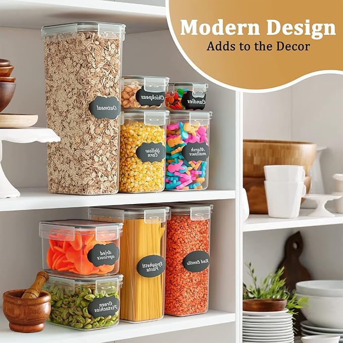 8 Pack Airtight Food Storage Containers with Lids, BPA Free Clear Pantry Storage Container for Kitchen Food Pantry Organizers and Storage, Plastic Pantry Organiser for Cereal,Flour and Sugar