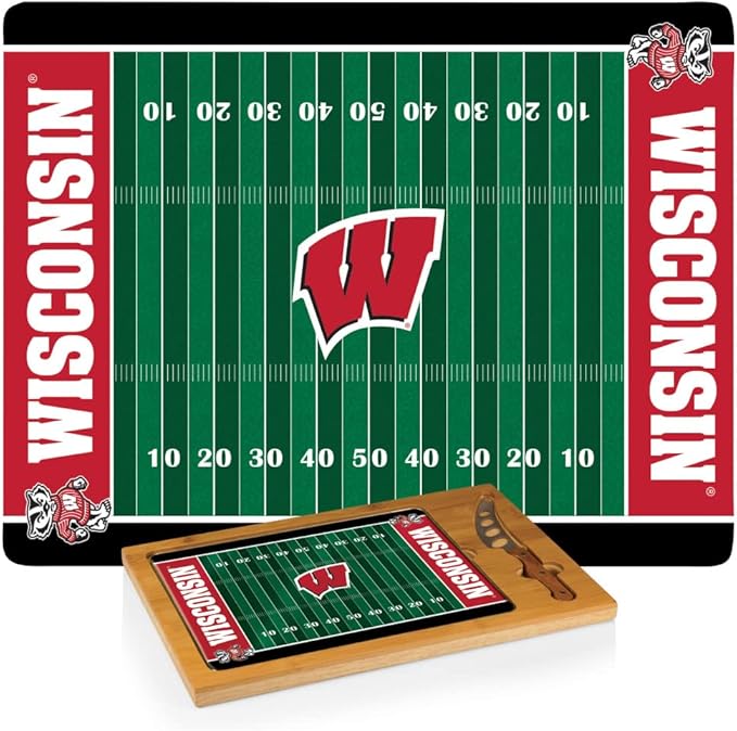 PICNIC TIME NCAA Icon Glass Top Cutting Board & Knife Set, Cheese Boards Charcuterie Boards, Serving Platter, (Parawood & Bamboo)