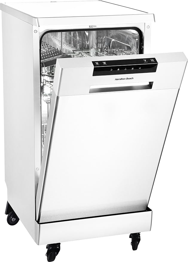 HAMILTON BEACH Portable Dishwasher with Wheels, 19in Wide, 8 Place Settings Capacity, White