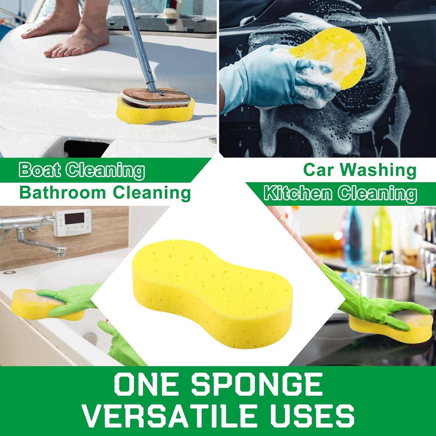 Vesici 24 Pack Car Wash Sponges Large Sponges Bulk Big All-Purpose Scrubber Thick Foam Car Cleaning Supplies for Washing Boat Kitchen Household with Single Vacuum Compressed Packing (Bright Yellow)