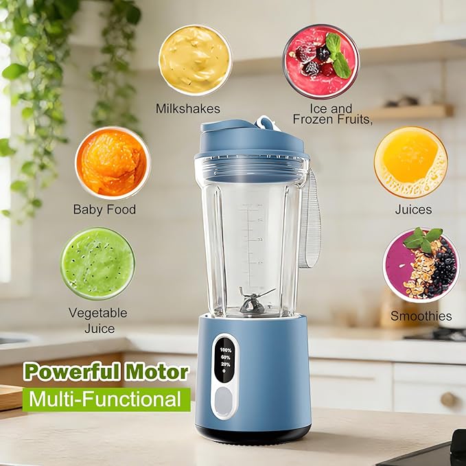 Mini Portable Blender Personal Juicer - 500ML Small Blender for Shakes and Smoothies, 300 Watt Mini Smoothie Food Maker Type-C Rechargeable Portable Smoothie Blenders for Outdoor and Indoor Sport