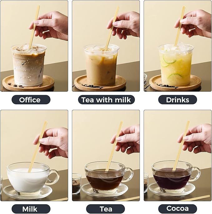 7 Inch Bamboo Disposable Coffee Stirrers, 500 Count Coffee Stir Sticks - For Coffee, Cocktails and Hot Drinks - Smooth End Design, Splinter-Free