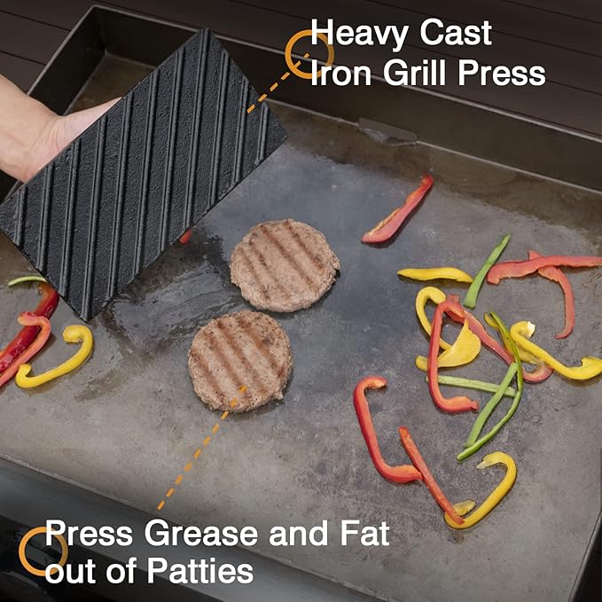 SHINESTAR Cast Iron Griddle Press with 12-Inch Melting Dome for Blackstone, Perfect for Bacon, Burger, Panini, Come with 20-Pack Grease Cup Liners
