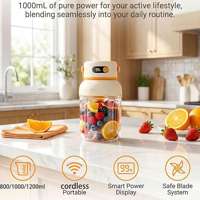 Portable Electric Juicer Cup with Zero Cord Hassle, USB-C Rechargeable Electric Blender with 18000 RPM Motor,36-blade head can break ice, Multifunctional fresh Juice Blender