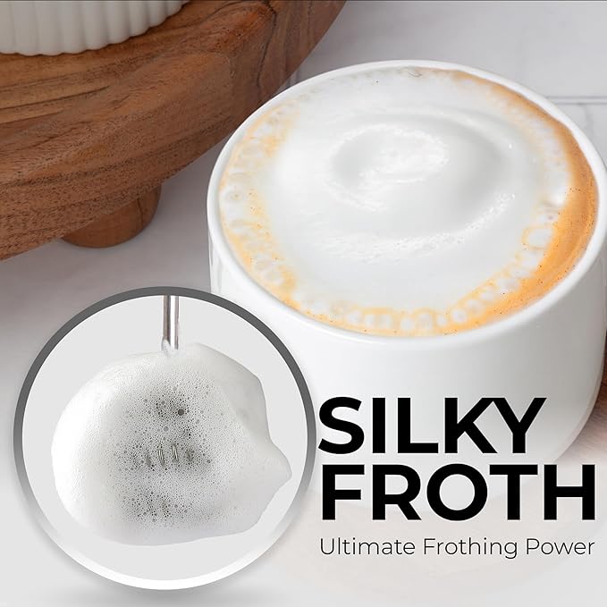 Zulay Kitchen Patented Tornado Triple Whisk Milk Frother with 4 Duracell Batteries – Handheld Foam Maker for Coffee, Lattes, Matcha & Hot Chocolate – Rich, Creamy Froth in Seconds - Blizzard White