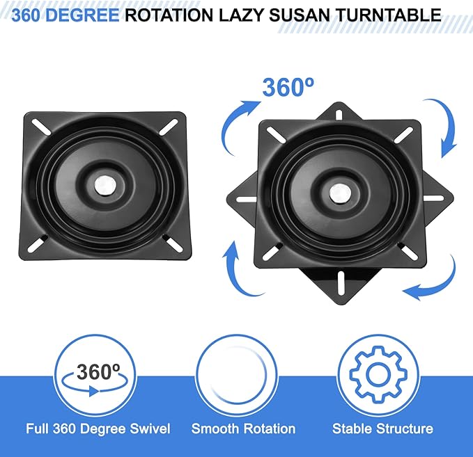 uxcell 8" Bar Stool Swivel Replacement, 360° Rotation Lazy Susan Turntable, Square Ball Bearing Seat Swivel Base Mount Plate for Recliner Chair or Table, Black (200x1.5mm)