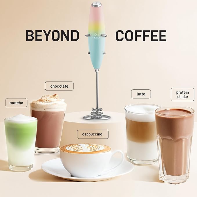 Zulay Kitchen Patented Tornado Triple Whisk Milk Frother with 4 Duracell Batteries – Handheld Foam Maker for Coffee, Lattes, Matcha & Hot Chocolate – Rich, Creamy Froth in Seconds - Nature's Sunrise