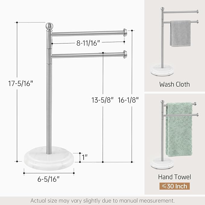 KES Anti Wobble Hand Towel Holder Stand with Weighted Marble Base, F Shape Swivel Countertop Hand Towel Stand for Bathroom, Vanity, Kitchen, Rustproof 18/8 Stainless Steel Brushed Finish, BTH242-2