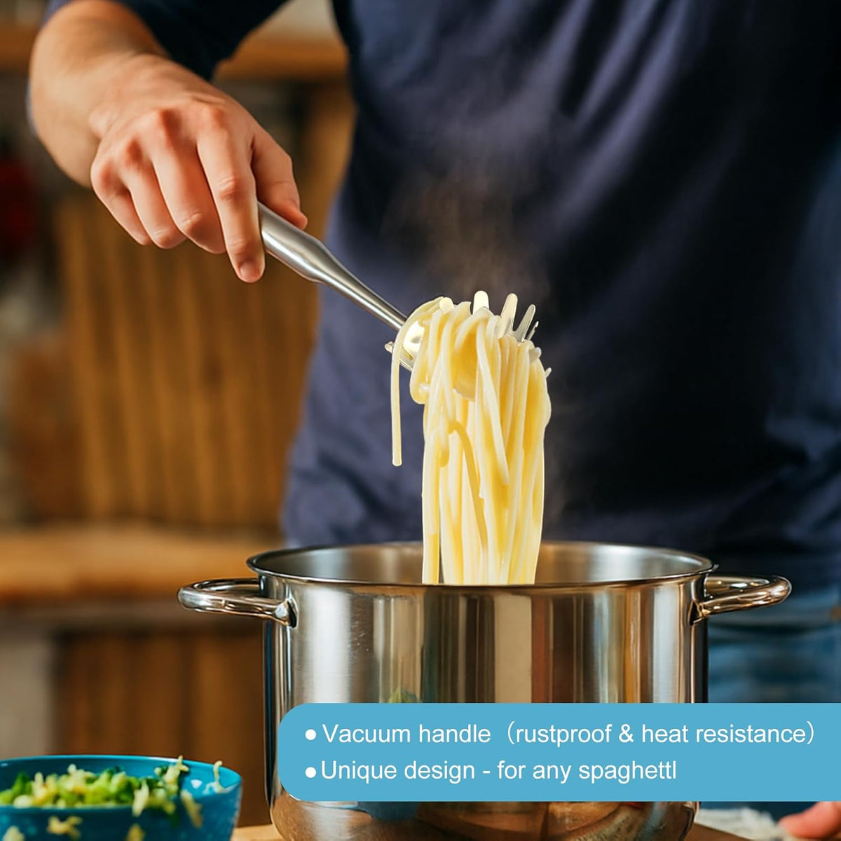 Stainless Steel Soup Ladle and Spaghetti Spoon Set - Large Ladle Spoon, Pasta Strainer, Durable Kitchen Cooking Utensils for Stirring, Serving Pasta, Soup & Sauce [Heat Resistance，Integral Forming]