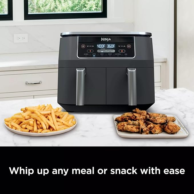 Ninja Foodi 6-in-1 2-Basket Air Fryer with DualZone Technology, 8-Quart Capacity, Dark Grey Stainless Finish (Renewed)
