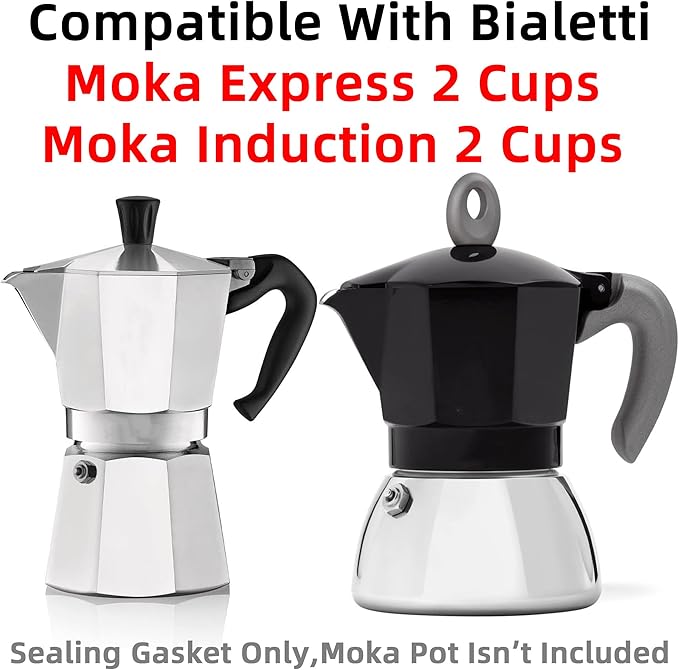 [UPGRADED] Sealing Gasket for Bialetti Moka Express 2 Cups & Moka Induction 2 Cups Iconic Stovetop Espresso Maker - 6 PCS Replacement Food Grade Silicone Seal Ring for Aluminum Coffee Maker Pots