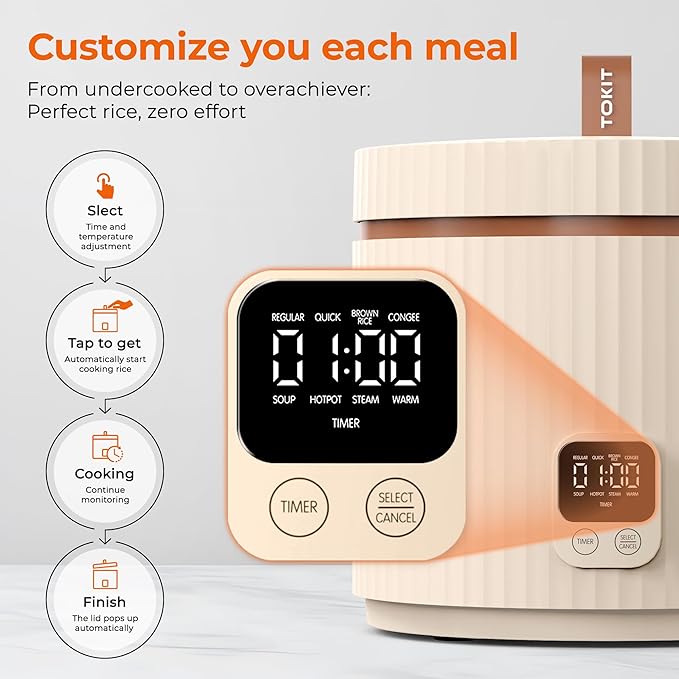 Compact Mini Rice Cooker Small Kitchen 3-Cup (Uncooked) / 6-Cup (Cooked), Non Stick Ceramic Inner Pot Rice Maker, 24H Timer Delay, Auto Keep Warm, 8 Functions Multicooker For Brown Rice, Steam, Soup