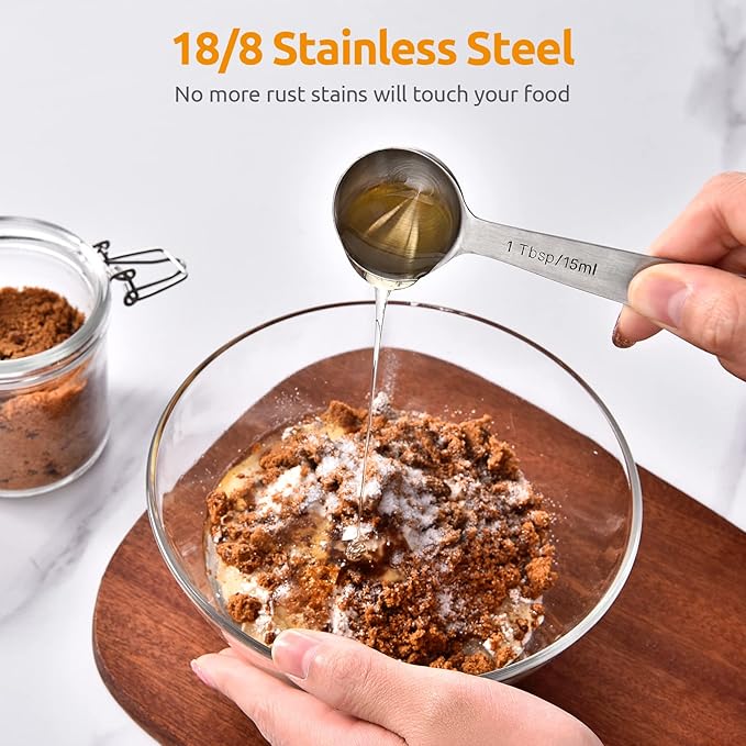 U-Taste 18/8 Stainless Steel Measuring Spoons Set of 9 and 2oz×2 Silicone Food Container Mini Kitchen Storage with Airtight Lid Set of 2 (Aqua Sky)