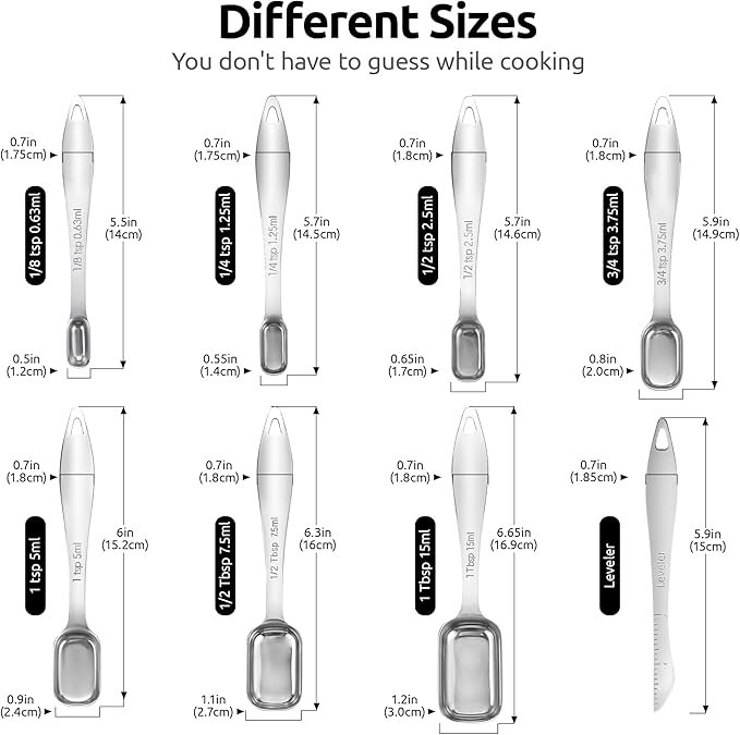 U-Taste 18/8 Stainless Steel Measuring Cups and Spoons Set of 12, and 18/8 Stainless Steel Square Measuring Spoons Set of 8 (Multicolor+Silver)