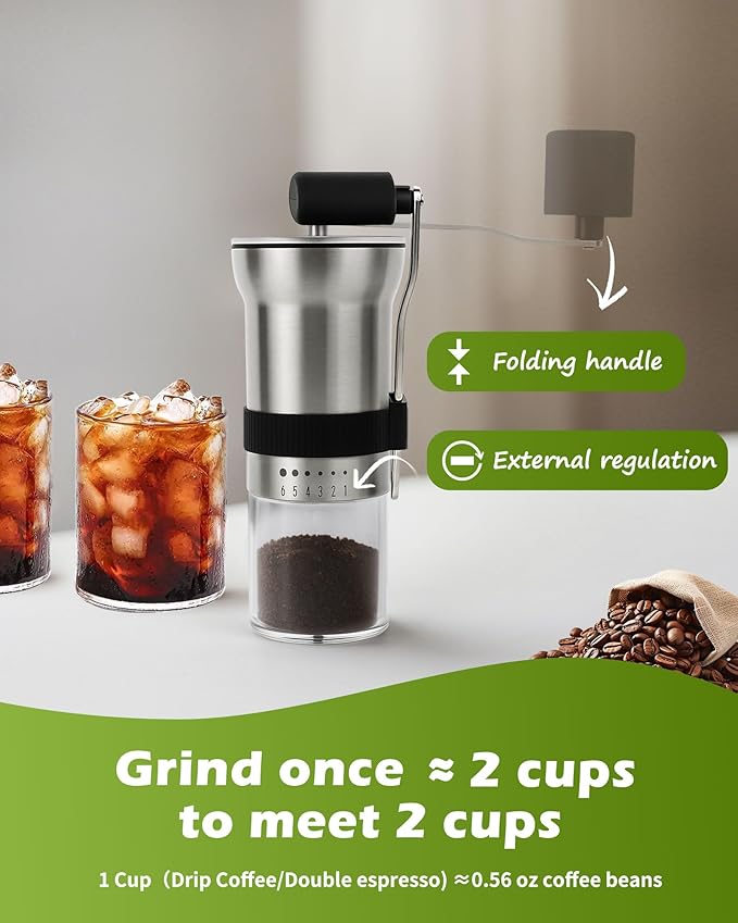 Manual Coffee Grinder with Ceramic Burr, 1.12oz Capacity Handheld Mill for Espresso, Drip, French Press, Cold Brew,with 6 Adjustable Settings & Quiet & Portable Coffee Bean Grinder for Home Use