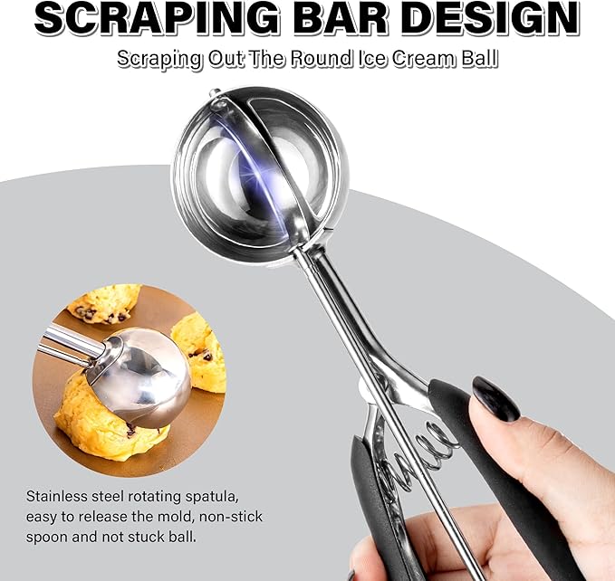 Large Cookie Scoop 3 Tbsp, Professional Stainless Steel Ice Cream Scoop 50mm, Cupcake Scoop Muffin Scoop for Baking, Good Soft Grips, Quick Trigger Release, 45ml (3 Tablespoon)